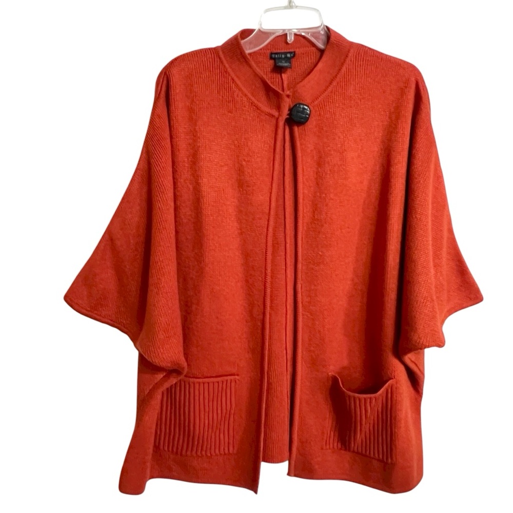 Red/Orange Knit Button-Top Cape Sweater